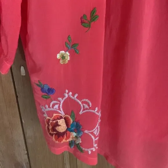 Johnny Was coral embroidered floral tunic top - Picture 5 of 8